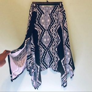 Blue+Black Patterned Midi Skirt